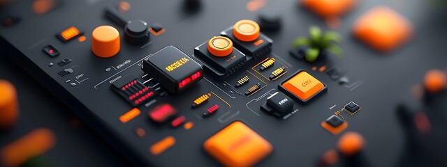 A complex futuristic data processing system featuring sleek server technology intricate circuit designs luminous panels and vibrant cinematic lighting