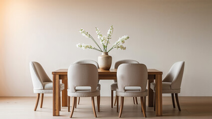 Luxury home dining features modern design with wooden table and stylish chairs enhancing the room's interior