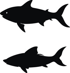 Shark vector illustration with a cartoon style in blue underwater theme