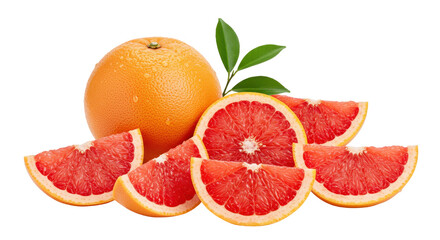 Isolated Grapefruit with Slices and Leaves