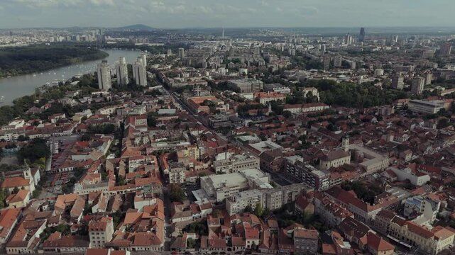 Zemun, Belgrade old town aerial shot 