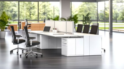 Fototapeta premium Modern Office Interior with Oversized Furniture in Bright Space