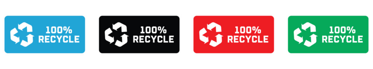 100% Recycle label. Recycling icon. Zero waste - recycle, reuse and reduce icons. Recycling label. Recycle badge. vector illustration.