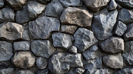 Fototapeta premium Mountain cabin stone wall, irregularly shaped natural rocks with mortar