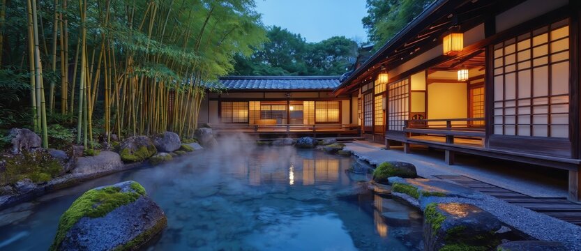 Luxury Japanese Ryokan: Outdoor Onsen & Bamboo Garden - made with Generative AI