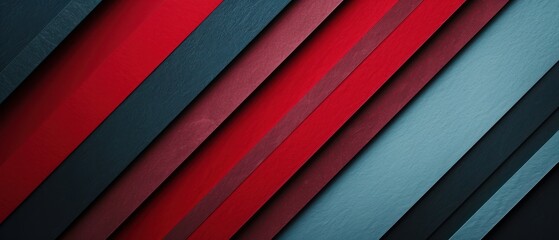 Obraz premium A minimalist background with dark red, light blue and grey black diagonal stripes straight pattern of paper cutout shapes, creating an abstract design that conveys depth and texture minimalist.