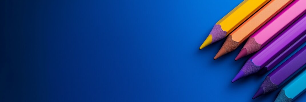 A vibrant array of colored pencils arranged on a blue surface.