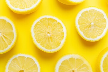 Vibrant lemon halves displayed against a vivid yellow background evoke freshness and zest for life.
