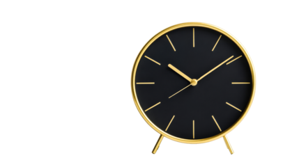 Golden black clock, alarm clock, time display , cut out transparent