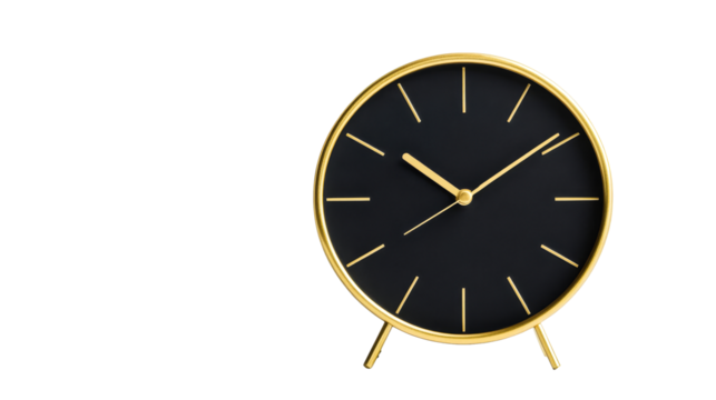 Golden black clock, alarm clock, time display , cut out transparent