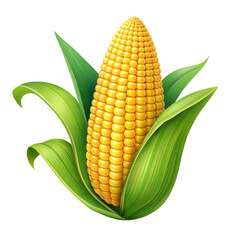 Cartoon corn vibrant green leaves 3d render transparent background.