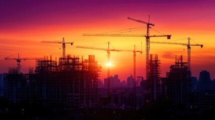 Construction Site Silhouette at Sunset