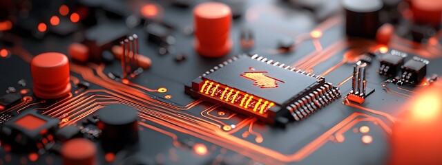 A sleek and minimalist digital art depiction of the seamless of server logic futuristic server hardware glowing circuits and microchips intricate data flows and a cyberpunk inspired digital aesthetic