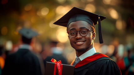 Proud Graduate in Elegant Academic Regalia Beaming with Accomplishment