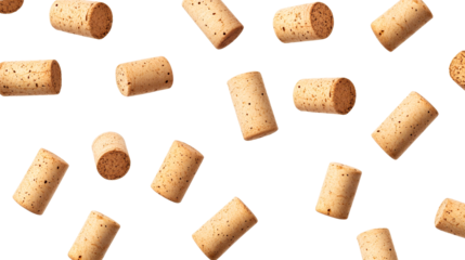 Wine corks in a pattern on black background, cut out transparent