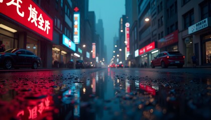 Fototapeta premium Cyberpunk City Reflection on Wet Streets