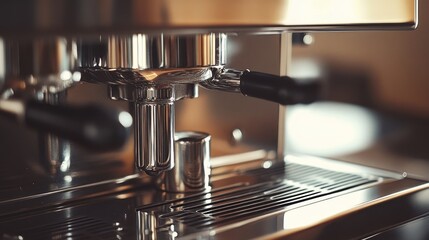 Detailed Close Up Shot of a Stainless Steel Espresso Machine