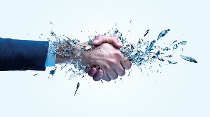 Shattered Agreement: Business Handshake with Glass Breaking Effect Symbolizing Conflict and Fragility