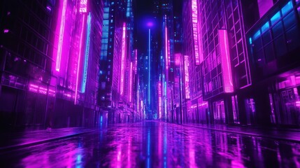 Fototapeta premium Neon City Street at Night