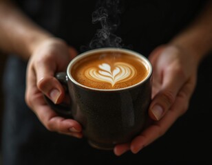 Artfully crafted coffee with heart design in a warm mug