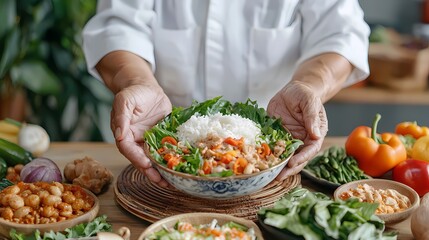 Elders Gently Placing Bowl of Freshly Prepared Homemade Meal on Table, Representing Nourishment, Tradition and Legacy of Caring in the Home