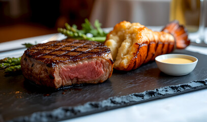Steak and Lobster Tail with Asparagus