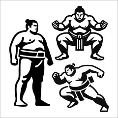 Sumo Wrestler Poses - Bold Black and White Vector Illustration