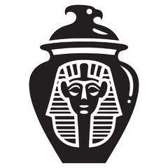 Ornate Canopic Jar silhouette, decorated with divine symbols - Canopic Jar illustration - Canopic Jar vector - Egyptian artifact silhouette - Egyptian silhouette

