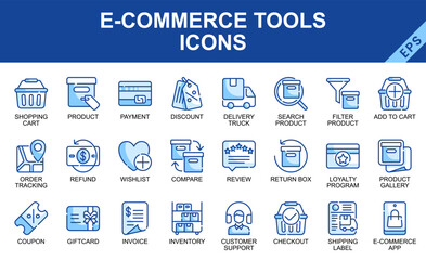 E-commerce Tools icon set vector in simple color style for shopping, website, app, UI, UX, presentation, finance, and other.