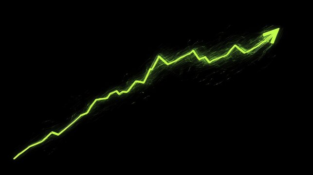 stock graph going up, graphic, black background, neon green stock line 