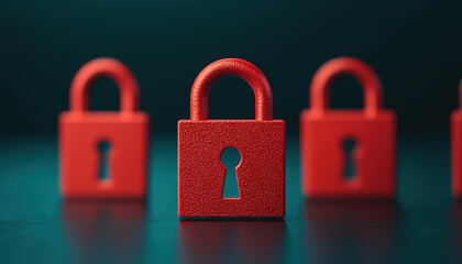Red padlocks symbolize security and protection in digital world, emphasizing importance of safeguarding information and privacy