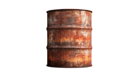 Rusty metal barrel aged weathering steel, cut out transparent