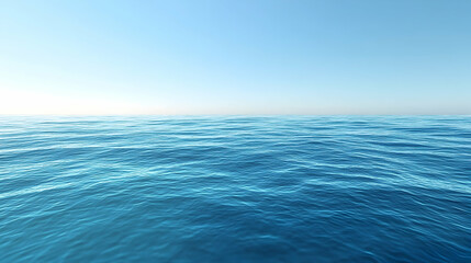Serene ocean view with clear blue sky and rippling waves. Calm sea and horizon backdrop