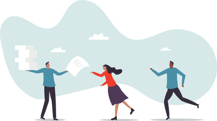 Fototapeta premium Work delegation, manager distribute work assignment to team member colleagues, assign tasks, job or project to staff responsibility.character for design.