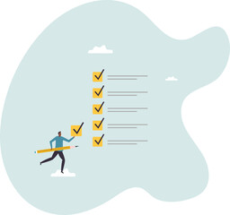 Getting things done, completed tasks or business accomplishment, finished checklist, achievement or project progression .character for design.