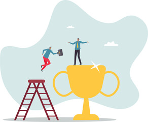 Partnership help success, support or mentor to assist to achieve goal and win together, teamwork, trust or leadership .character for design.