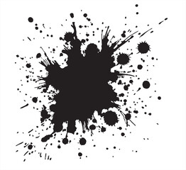 Abstract black ink splash on a white background. Random paint splatter creating a dynamic and artistic effect, perfect for grunge designs, backgrounds, or creative projects.