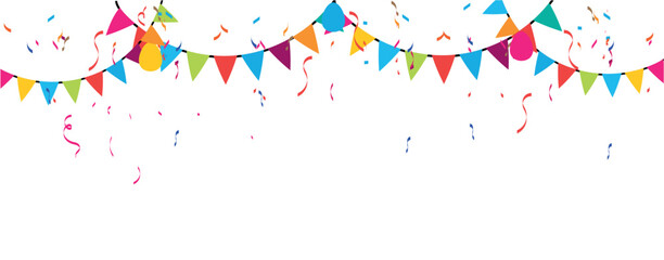 Frame colorful retro bunting garland flag and confetti birthday decoration elements. Birthday decoration and  independence day celebration template banner, and triangular flag .