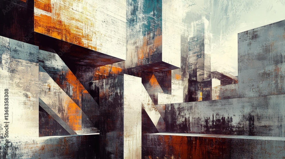 Poster a bold abstract architectural landscape with monolithic structures and sharp angular forms