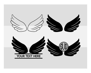 Angel Wings, SVG Bundle, Angel Wings svg,  Wings Svg, Circut Cut Files Silhouette, Memorial Svg, Heart Svg, Wings Silhouette, Wings Clipart, Vcetor, Outline, Eps, Cut file, Flower Outline,