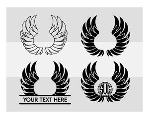 Angel Wings, SVG Bundle, Angel Wings svg,  Wings Svg, Circut Cut Files Silhouette, Memorial Svg, Heart Svg, Wings Silhouette, Wings Clipart, Vcetor, Outline, Eps, Cut file, Flower Outline,
