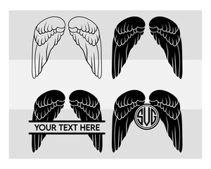 Obraz premium Angel Wings, SVG Bundle, Angel Wings svg, Wings Svg, Circut Cut Files Silhouette, Memorial Svg, Heart Svg, Wings Silhouette, Wings Clipart, Vcetor, Outline, Eps, Cut file, Flower Outline,