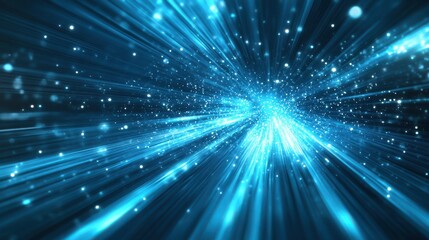 Abstract Blue Light Rays Burst Background, Sparkling Glowing Energy, Speed, Motion