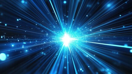 Naklejka premium Abstract Blue Light Rays Burst, Futuristic Energy Speed, Starry Night Sky Background