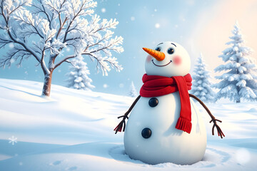 Fototapeta premium snowman with a red scarf