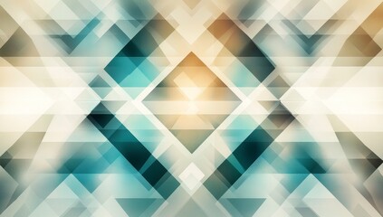 Fototapeta premium Abstract geometric pattern with overlapping triangles and diamonds, soft pastel and teal tones