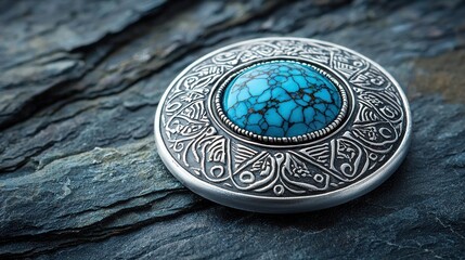 Circular Turquoise Pin on Dark Stone