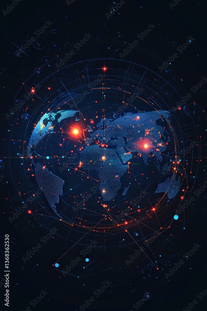 Poster cyber map showing safe data paths and encryption nodes