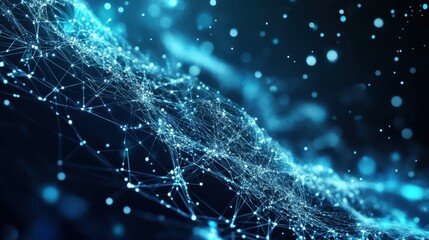 Abstract Blue Network Connection, Futuristic Technology Background, Digital Data Flow, Illuminated Nodes