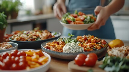 Obraz premium Loving Family Collaborating to Prepare a Healthy, Plant-Based Fasting Dish in the Warm, Domestic Kitchen Setting